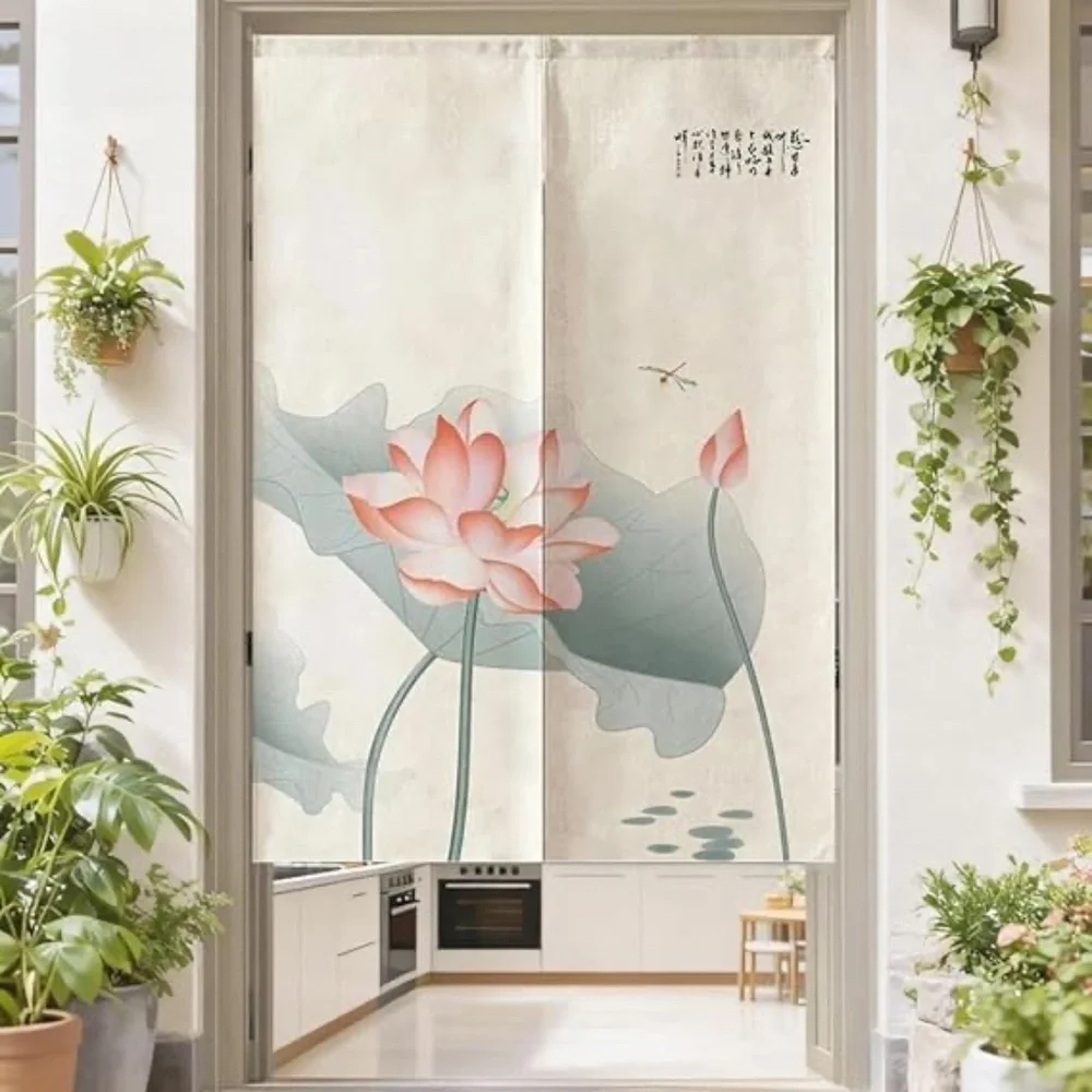 MYRU Japanese Noren Doorway Curtain Tapestry (Green Lotus,33.5 Inches x 59 Inche - Picture 1 of 8